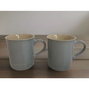 Le Creuset Coffee Tea Mug Gray Ceramic 4” Taupe Interior Set Of (2)